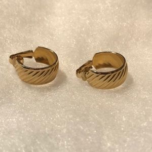 Vintage gold clip on hoop earrings